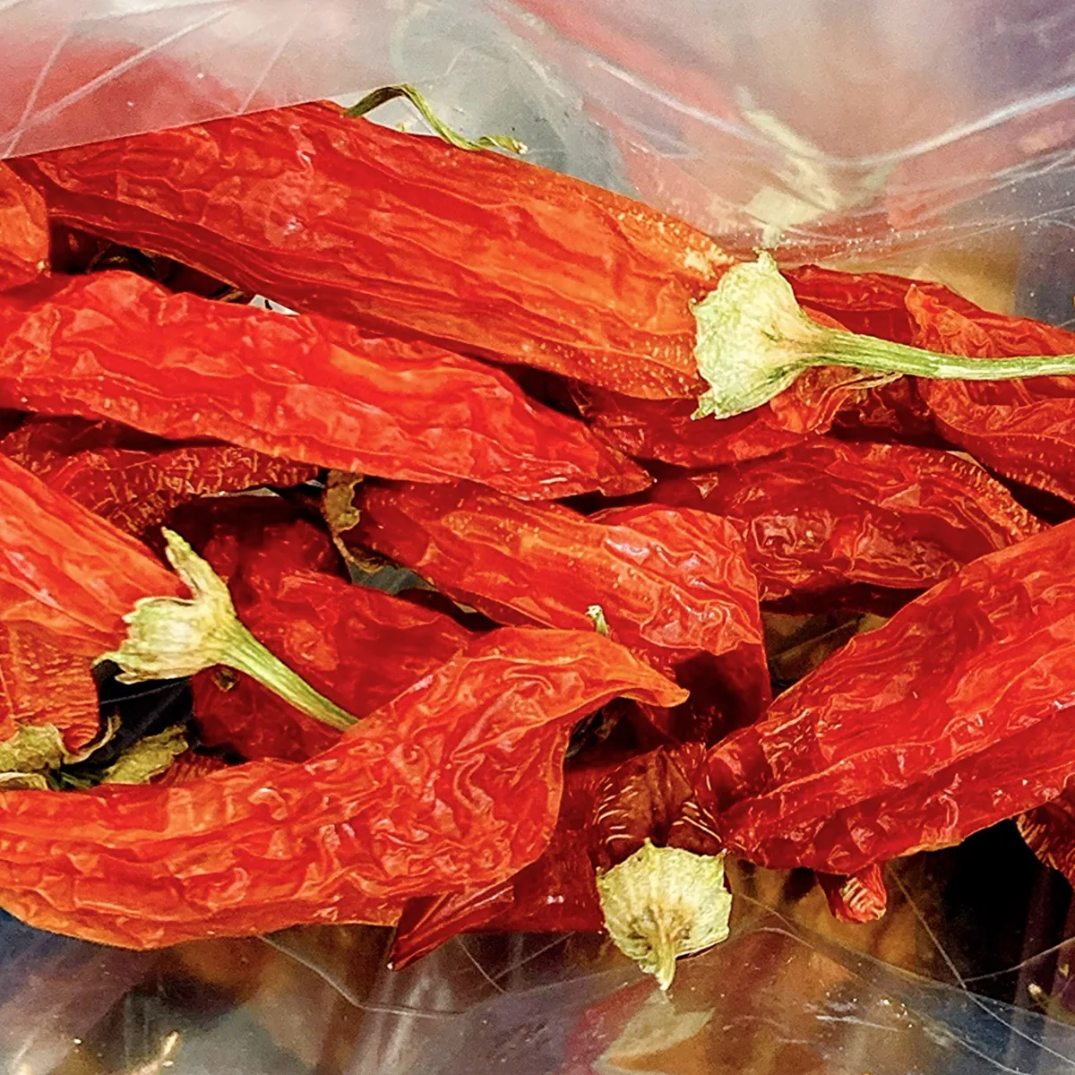 Bag of dehydrated dried red peppers